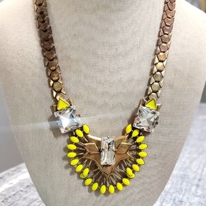 Stella & Dot Norah Necklace Art Deco Gold Tone Yellow Stone Statement